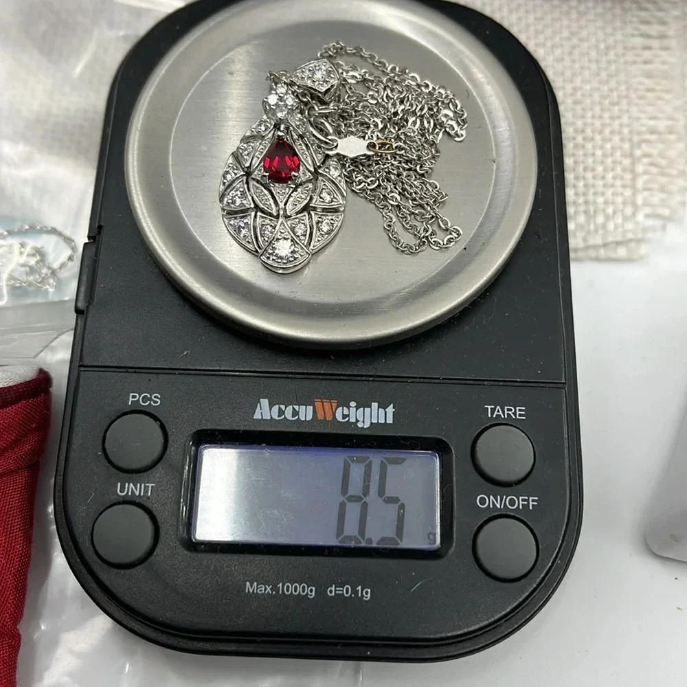 Vintage QVC Diamonique Garnet Necklace - Sterling Silver 925 - Picture 7 of 17